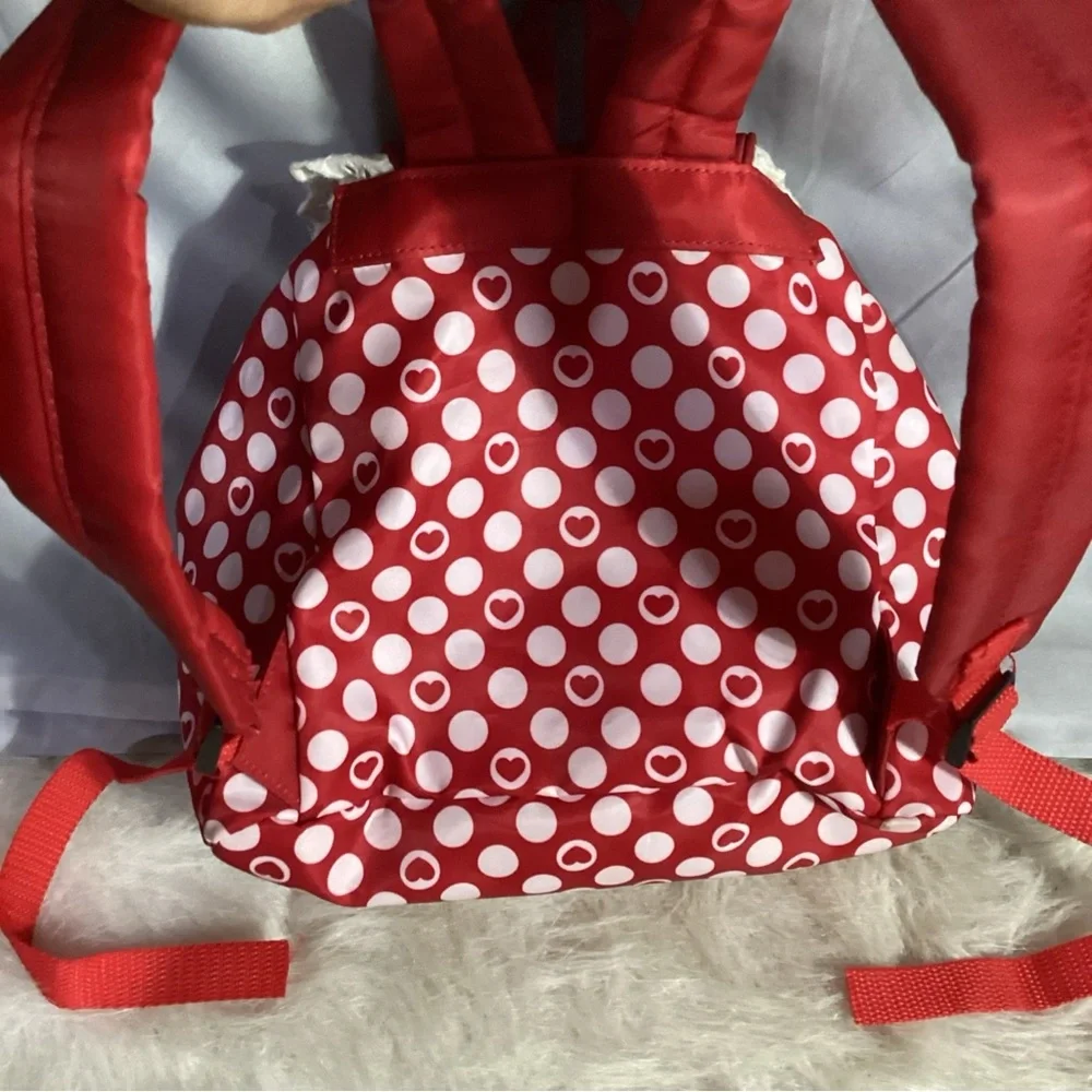 Disney Parks Minnie Mouse Red White Dots Poly Backpack Lace Elastic Cuteness